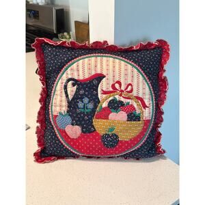 Vintage quilted pillow basket of fruit cottagecore